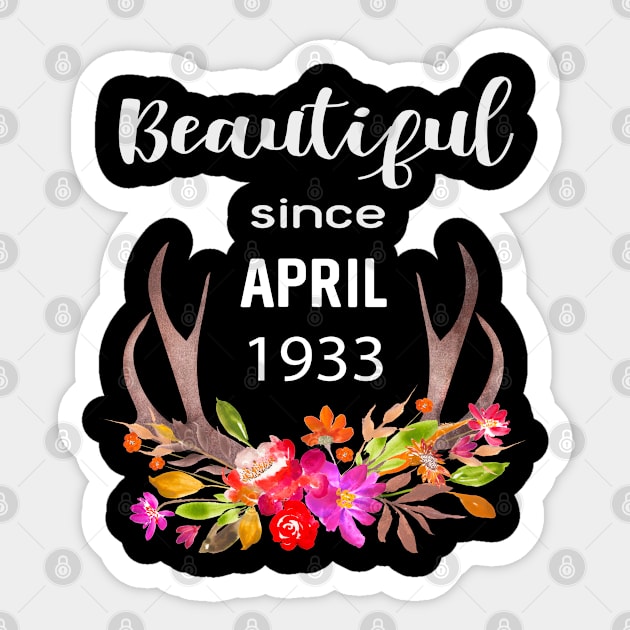 Deer Antler Elk Hunting Flower Horn Beautiful Since April 1933 Sticker by familycuteycom